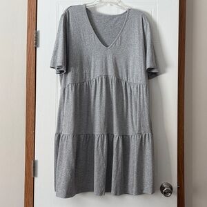 SHEIN Gray V-Neck Tiered Short Sleeve Dress